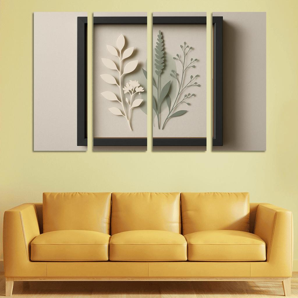 Shadow Box Wall Panel With Layered Botanical Silhouettes premium artwork frames