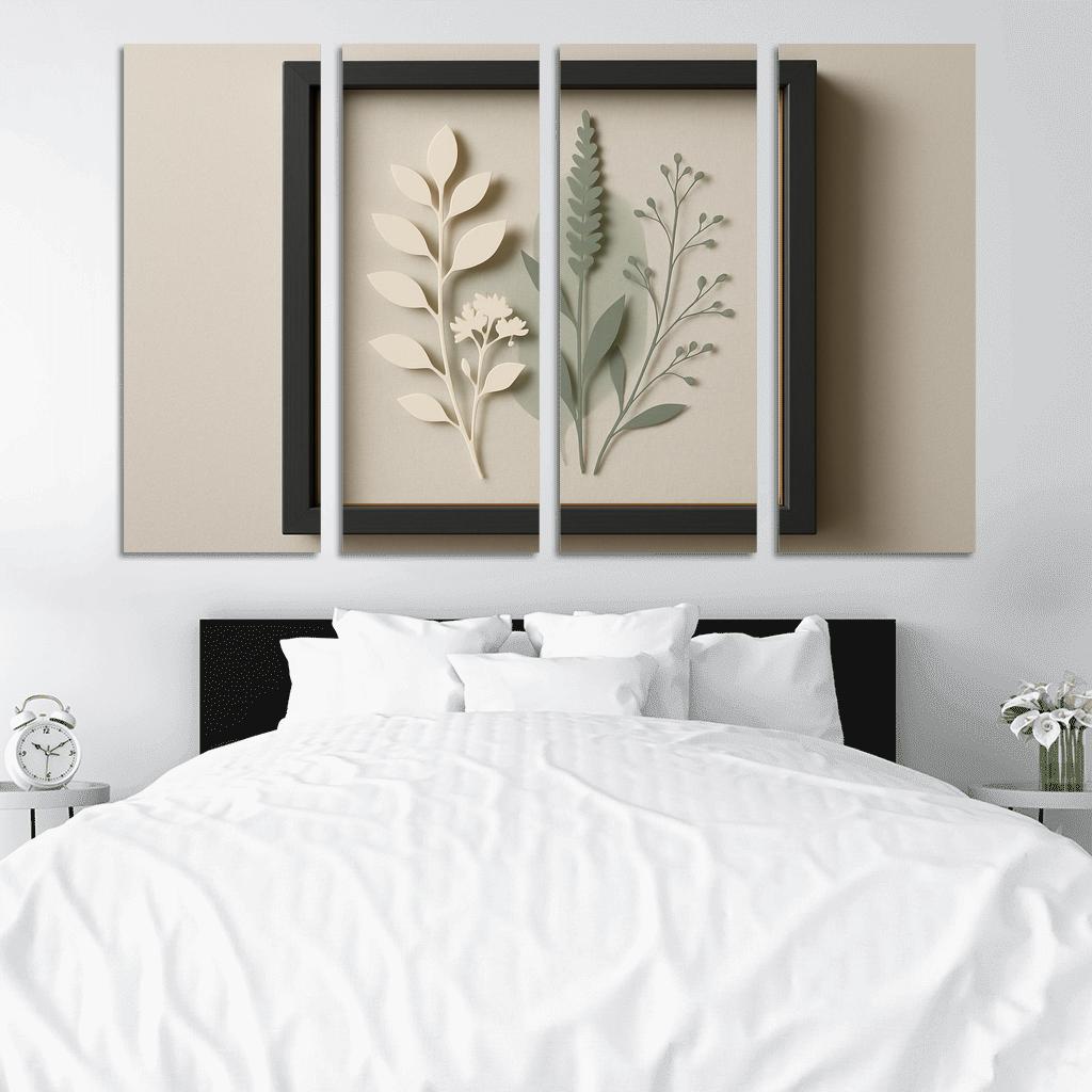 Shadow Box Wall Panel With Layered Botanical Silhouettes premium artwork frames