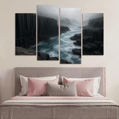Fogbound Basalt Cliffs Above A Turquoise Surge wall art