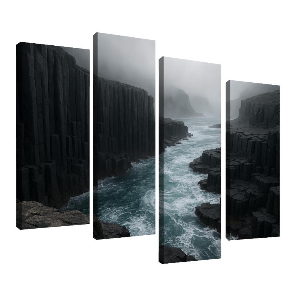 Fogbound Basalt Cliffs Above A Turquoise Surge wall art