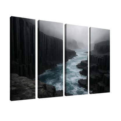 Fogbound Basalt Cliffs Above A Turquoise Surge wall art