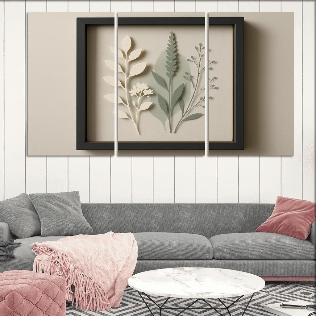 Shadow Box Wall Panel With Layered Botanical Silhouettes premium artwork frames