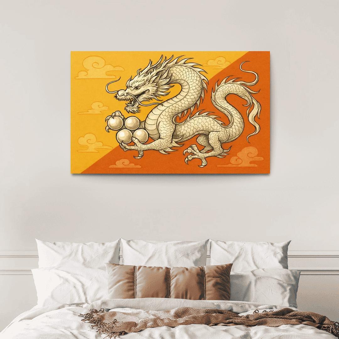 Dragon And Sun Symbolic Study Of The Flag Of Bhutan oil paintings frame