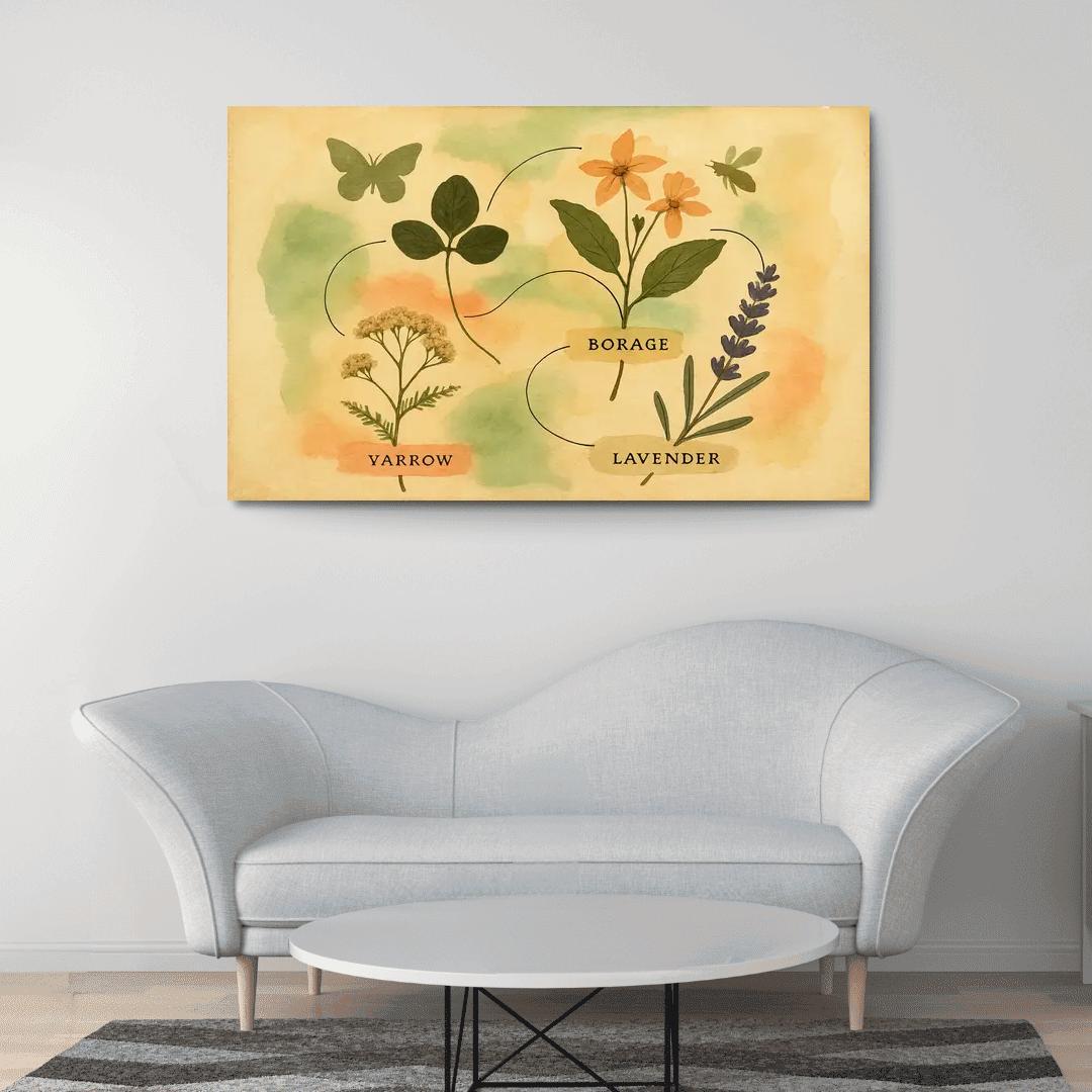 Pollinator Pathway Wild Herbarium Collage canvas paintings frame