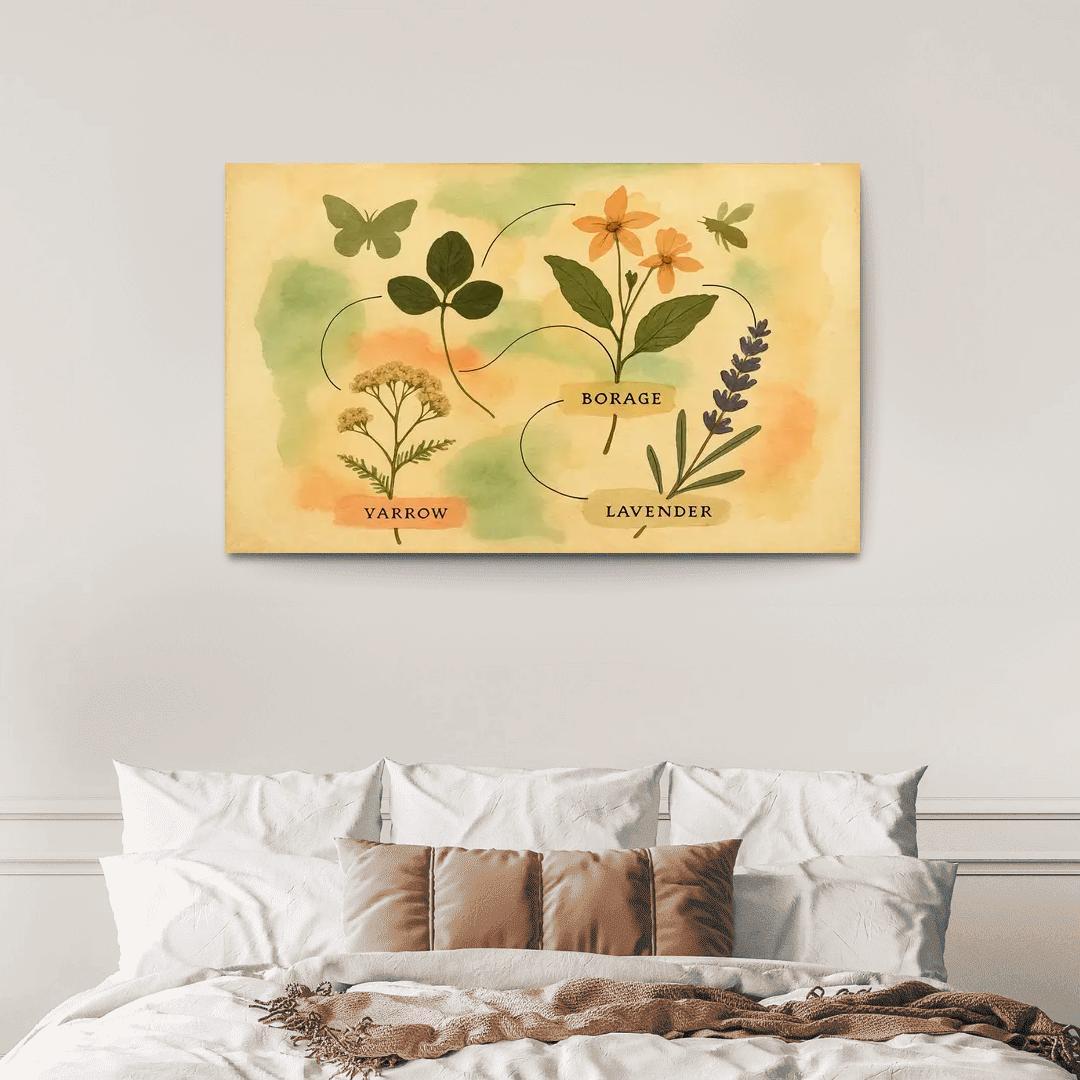 Pollinator Pathway Wild Herbarium Collage canvas paintings frame