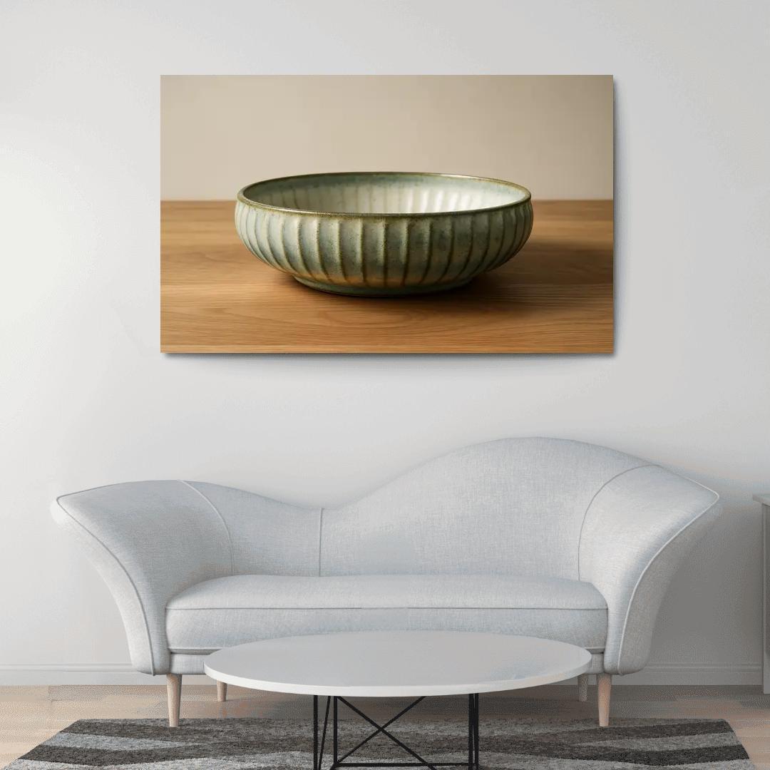 Sculptural Ribbed Stoneware Centerpiece Bowl With Reactive Glaze wall decor
