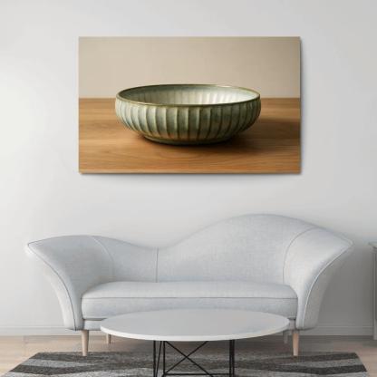 Sculptural Ribbed Stoneware Centerpiece Bowl With Reactive Glaze wall decor