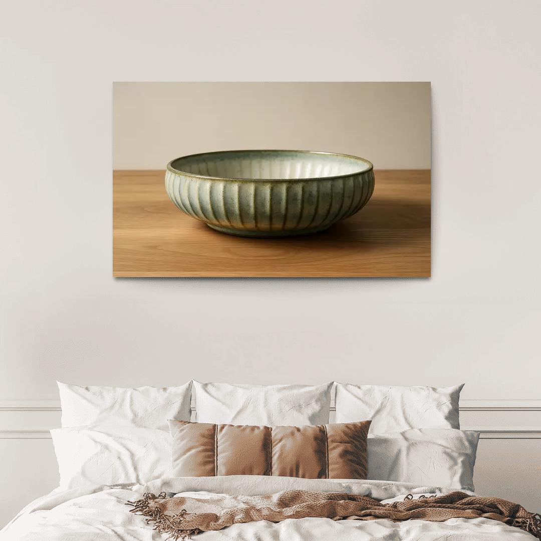 Sculptural Ribbed Stoneware Centerpiece Bowl With Reactive Glaze wall decor