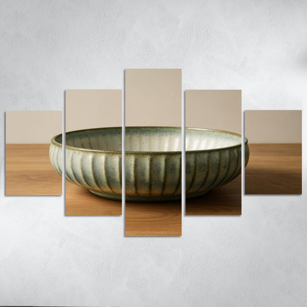 Sculptural Ribbed Stoneware Centerpiece Bowl With Reactive Glaze wall decor
