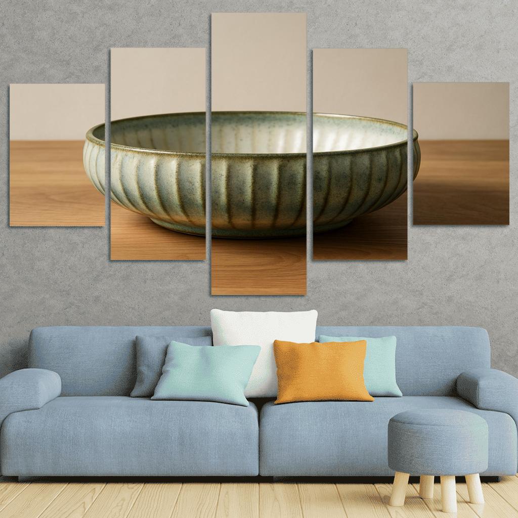 Sculptural Ribbed Stoneware Centerpiece Bowl With Reactive Glaze wall decor