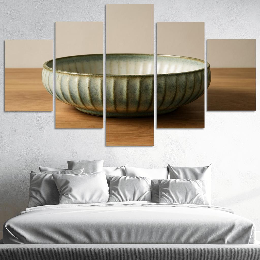 Sculptural Ribbed Stoneware Centerpiece Bowl With Reactive Glaze wall decor