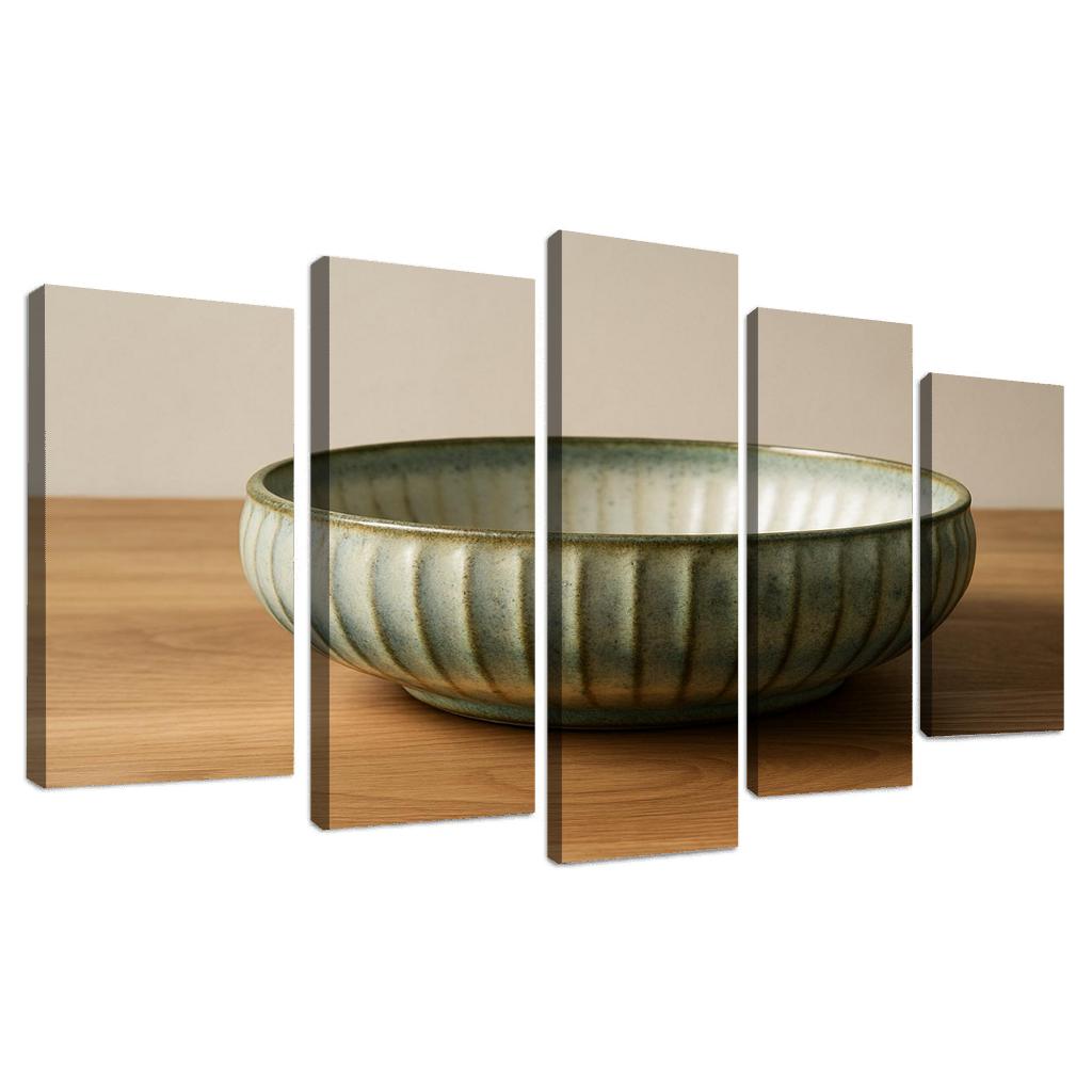 Sculptural Ribbed Stoneware Centerpiece Bowl With Reactive Glaze wall decor