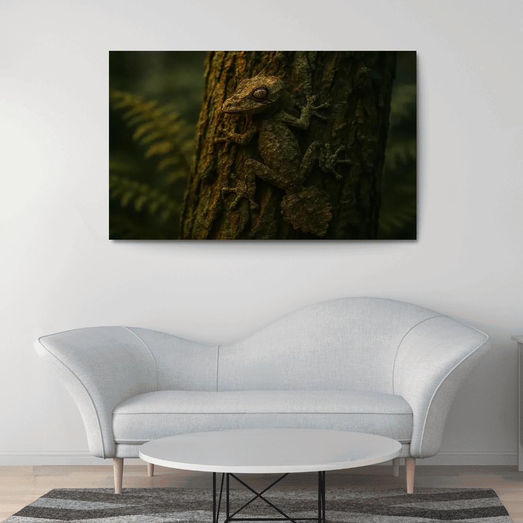 The Elusive Leaf Tailed Gecko Blending Into Rainforest Bark premium artwork frames