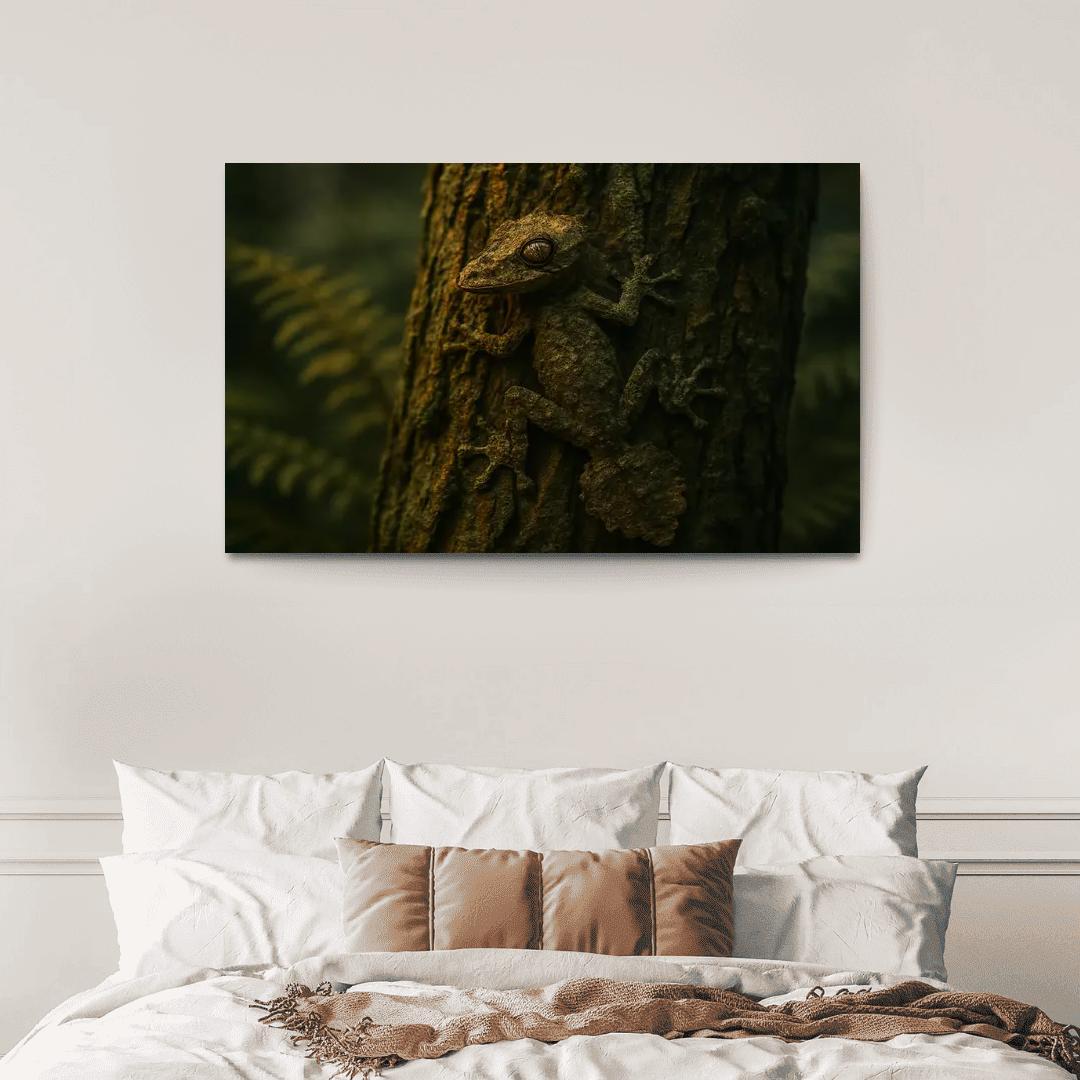 The Elusive Leaf Tailed Gecko Blending Into Rainforest Bark premium artwork frames
