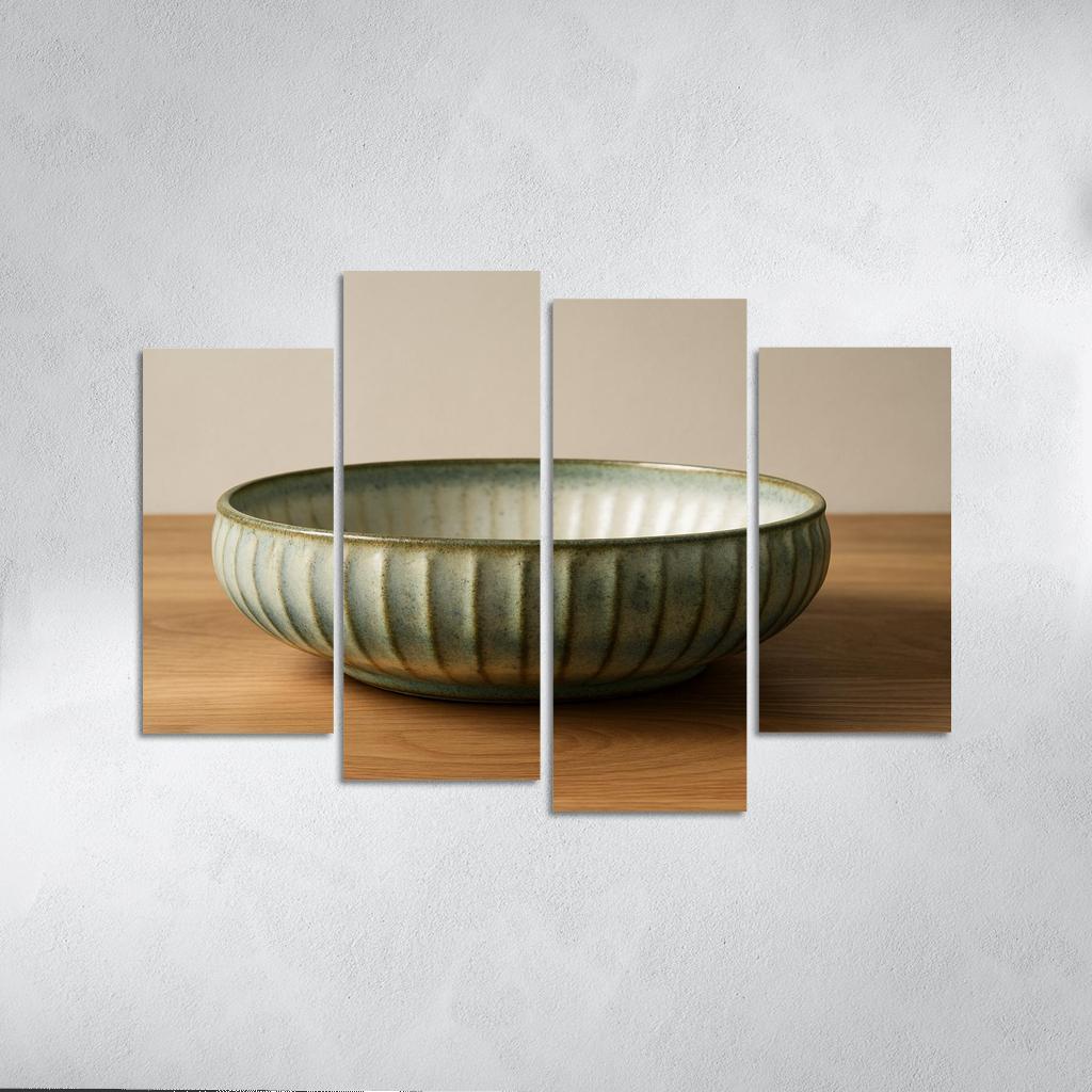 Sculptural Ribbed Stoneware Centerpiece Bowl With Reactive Glaze wall decor