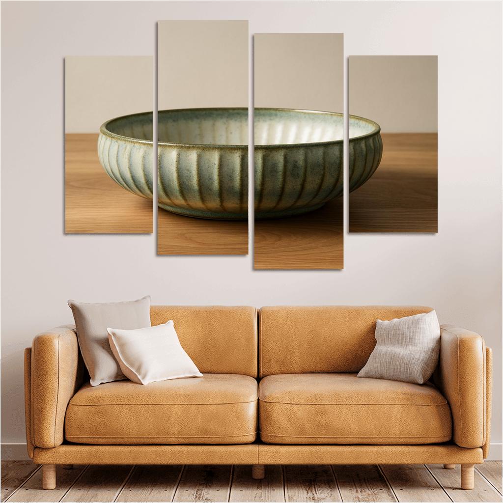 Sculptural Ribbed Stoneware Centerpiece Bowl With Reactive Glaze wall decor
