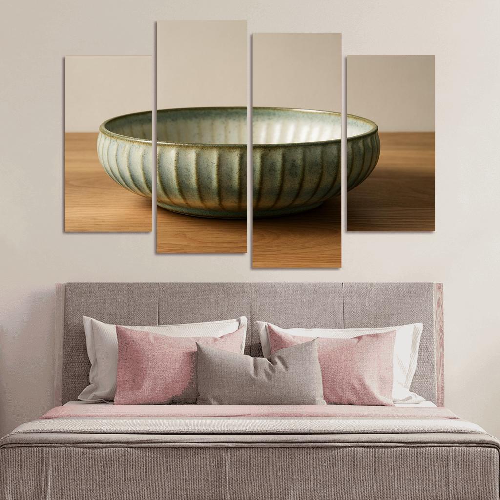 Sculptural Ribbed Stoneware Centerpiece Bowl With Reactive Glaze wall decor