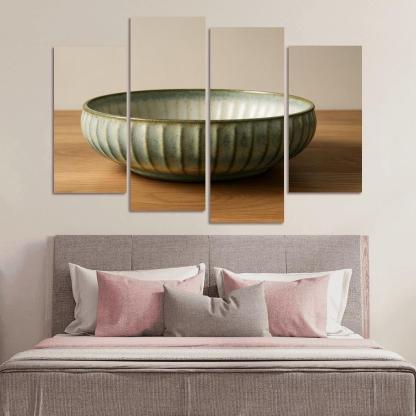 Sculptural Ribbed Stoneware Centerpiece Bowl With Reactive Glaze wall decor