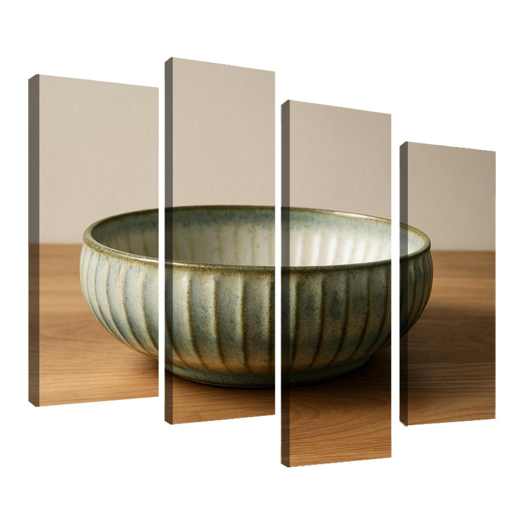 Sculptural Ribbed Stoneware Centerpiece Bowl With Reactive Glaze wall decor