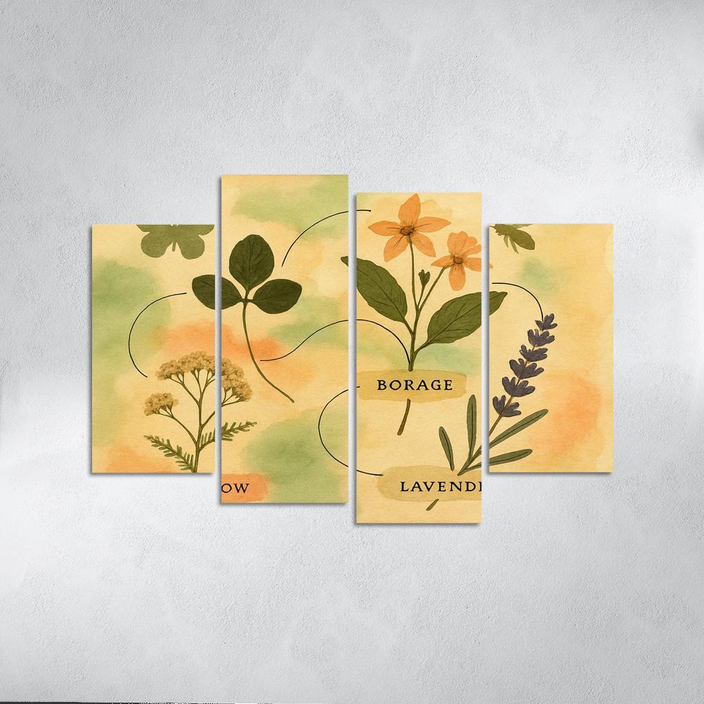 Pollinator Pathway Wild Herbarium Collage canvas paintings frame