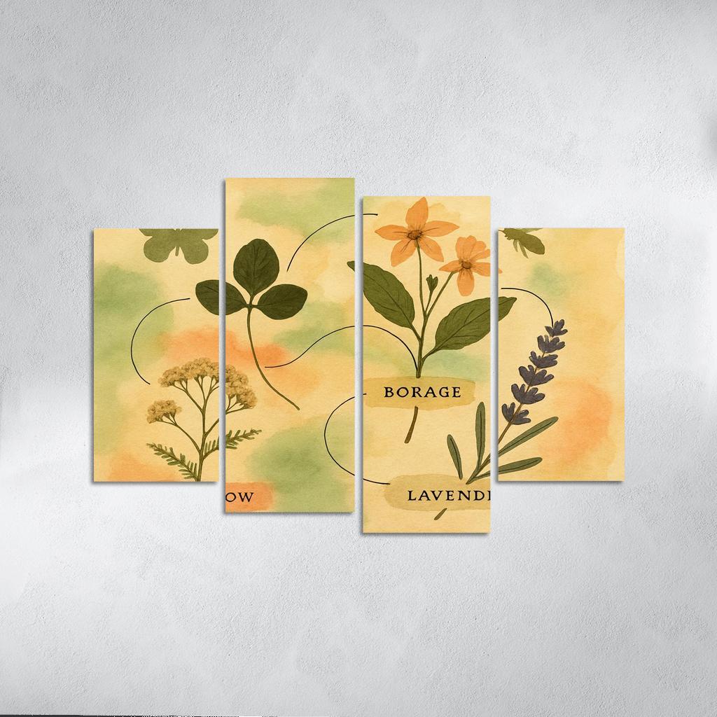 Pollinator Pathway Wild Herbarium Collage canvas paintings frame