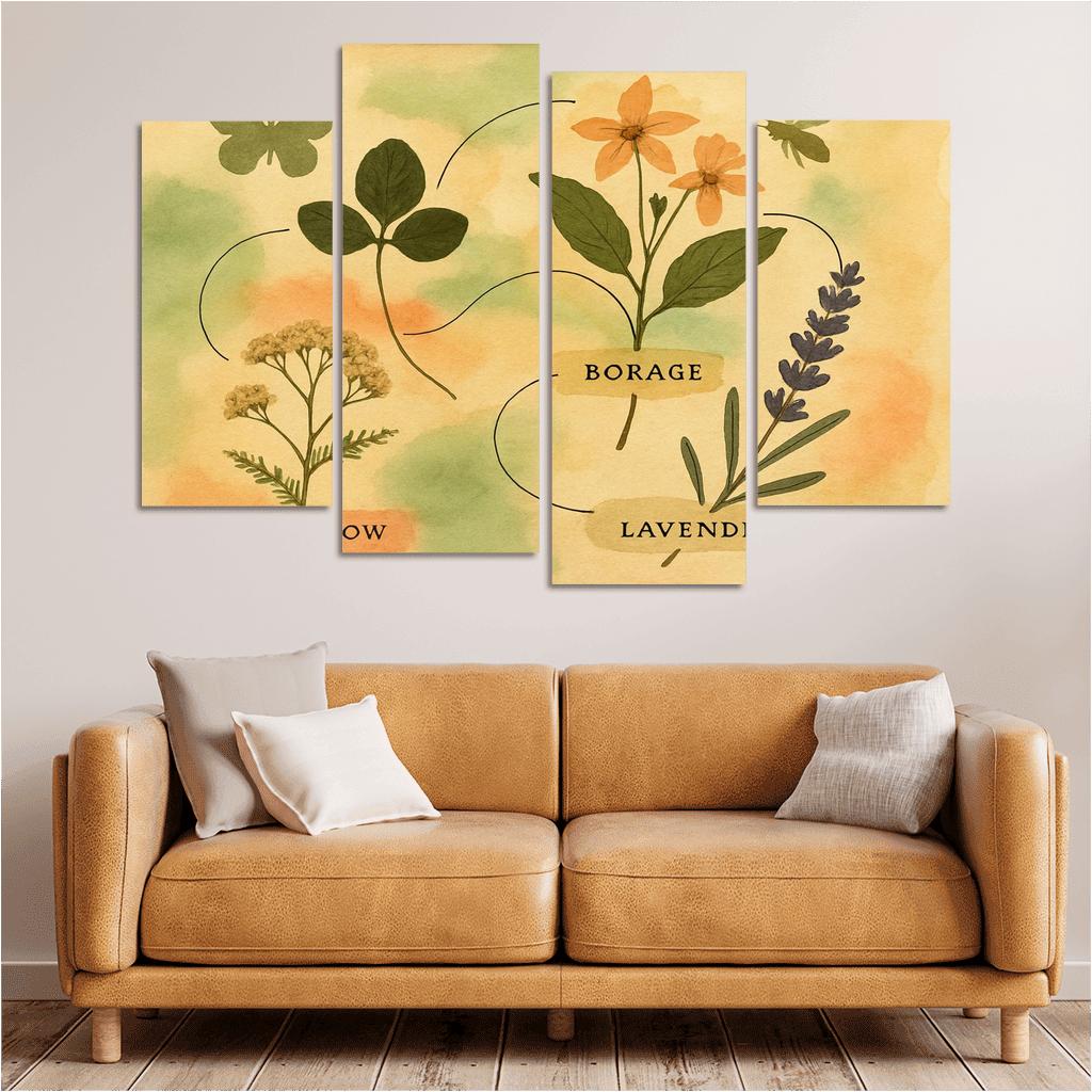 Pollinator Pathway Wild Herbarium Collage canvas paintings frame