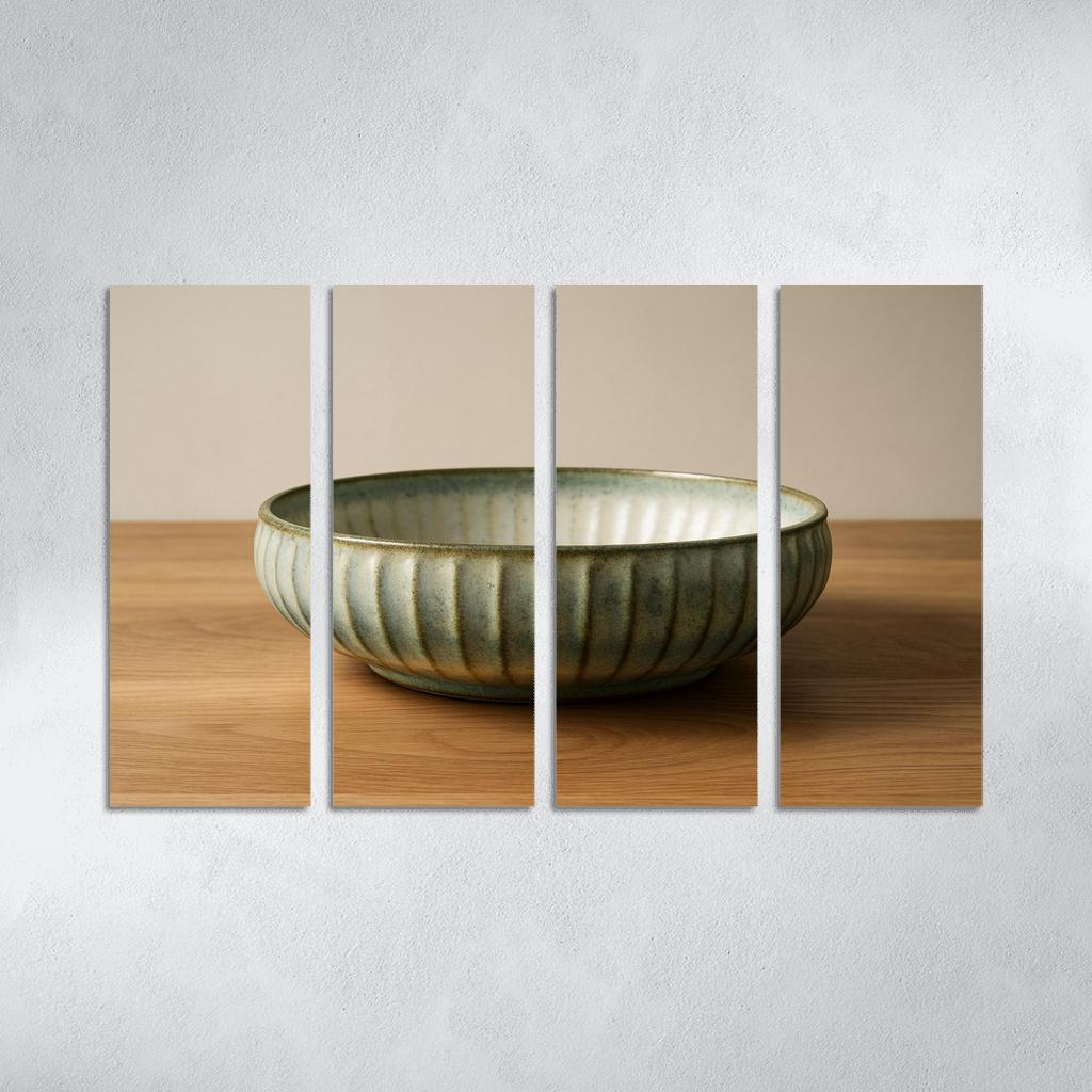 Sculptural Ribbed Stoneware Centerpiece Bowl With Reactive Glaze wall decor