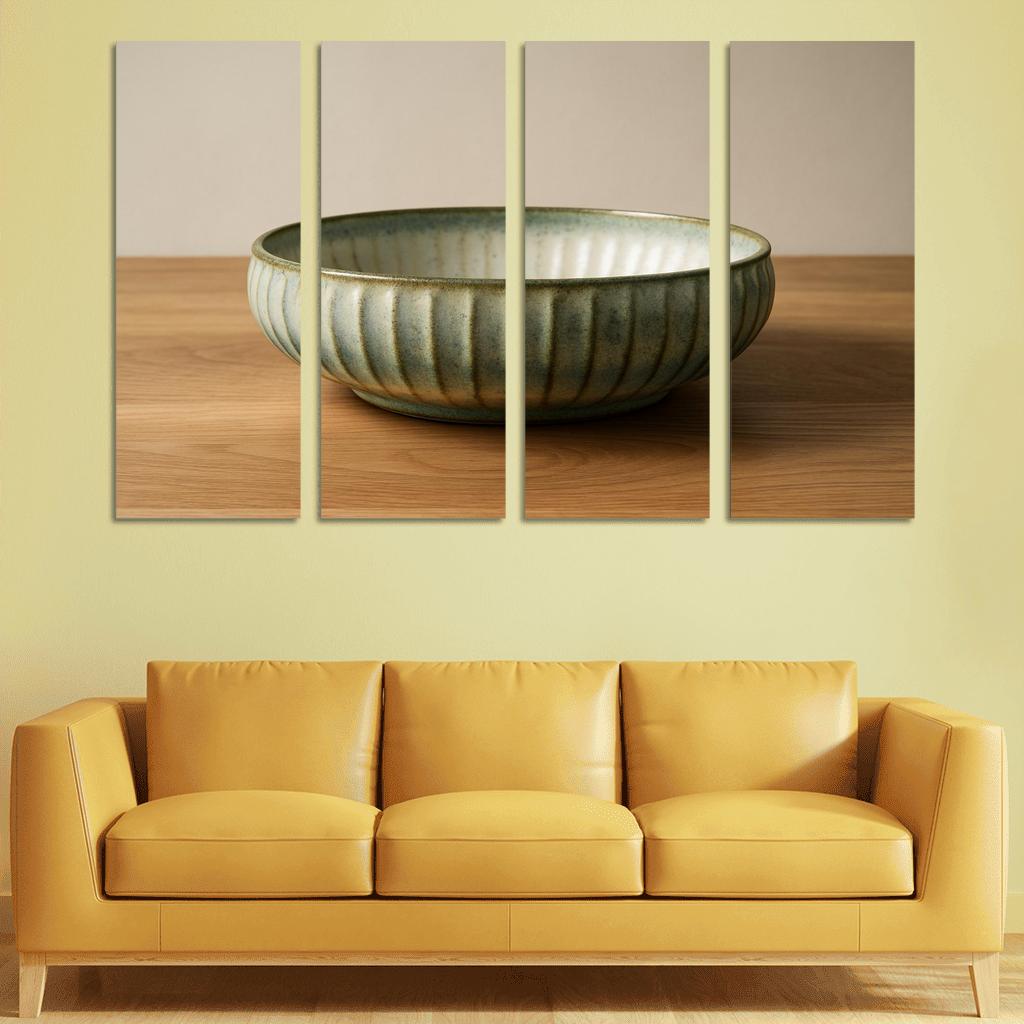 Sculptural Ribbed Stoneware Centerpiece Bowl With Reactive Glaze wall decor