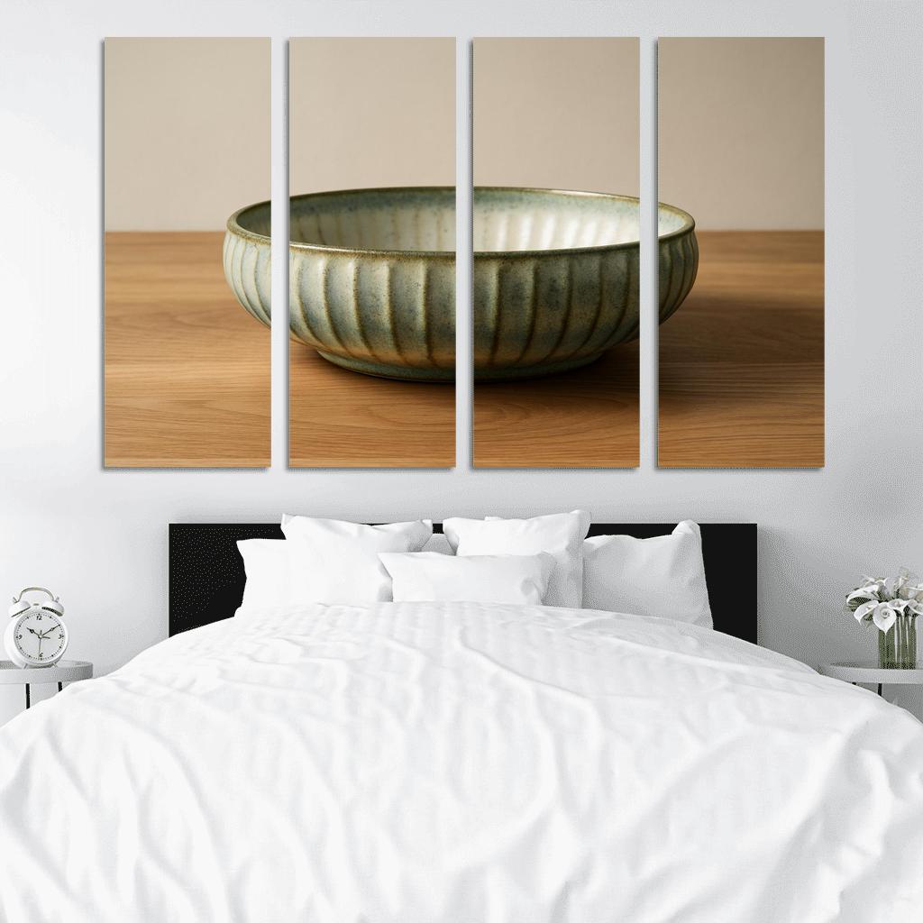 Sculptural Ribbed Stoneware Centerpiece Bowl With Reactive Glaze wall decor