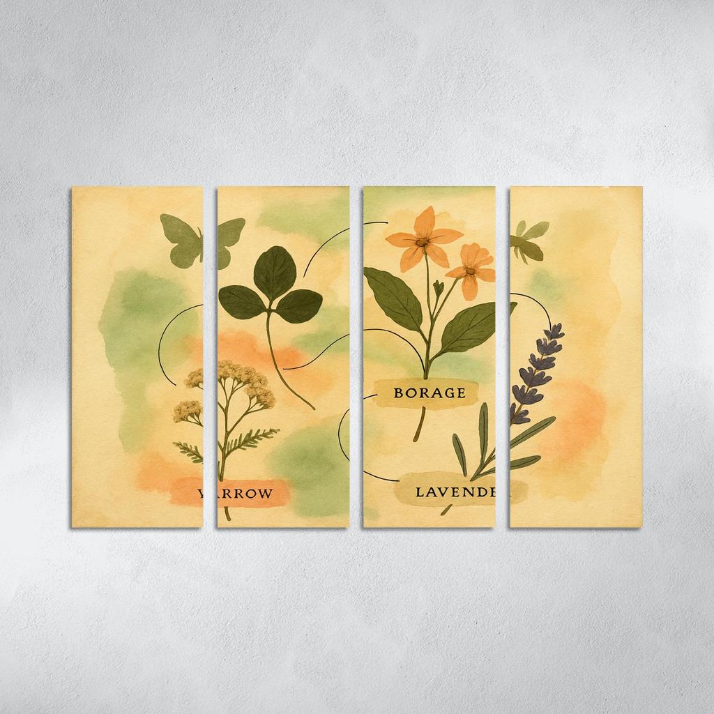 Pollinator Pathway Wild Herbarium Collage canvas paintings frame