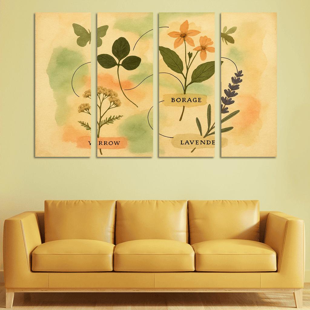 Pollinator Pathway Wild Herbarium Collage canvas paintings frame