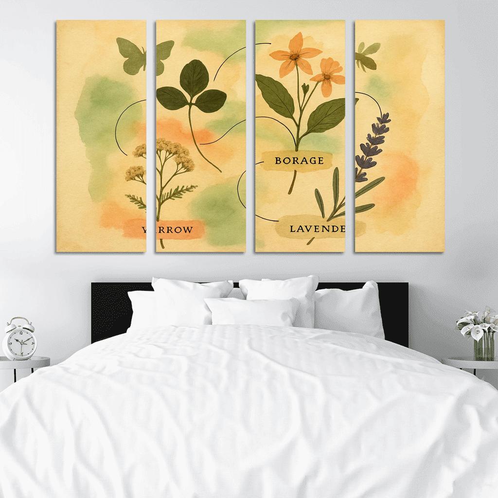 Pollinator Pathway Wild Herbarium Collage canvas paintings frame
