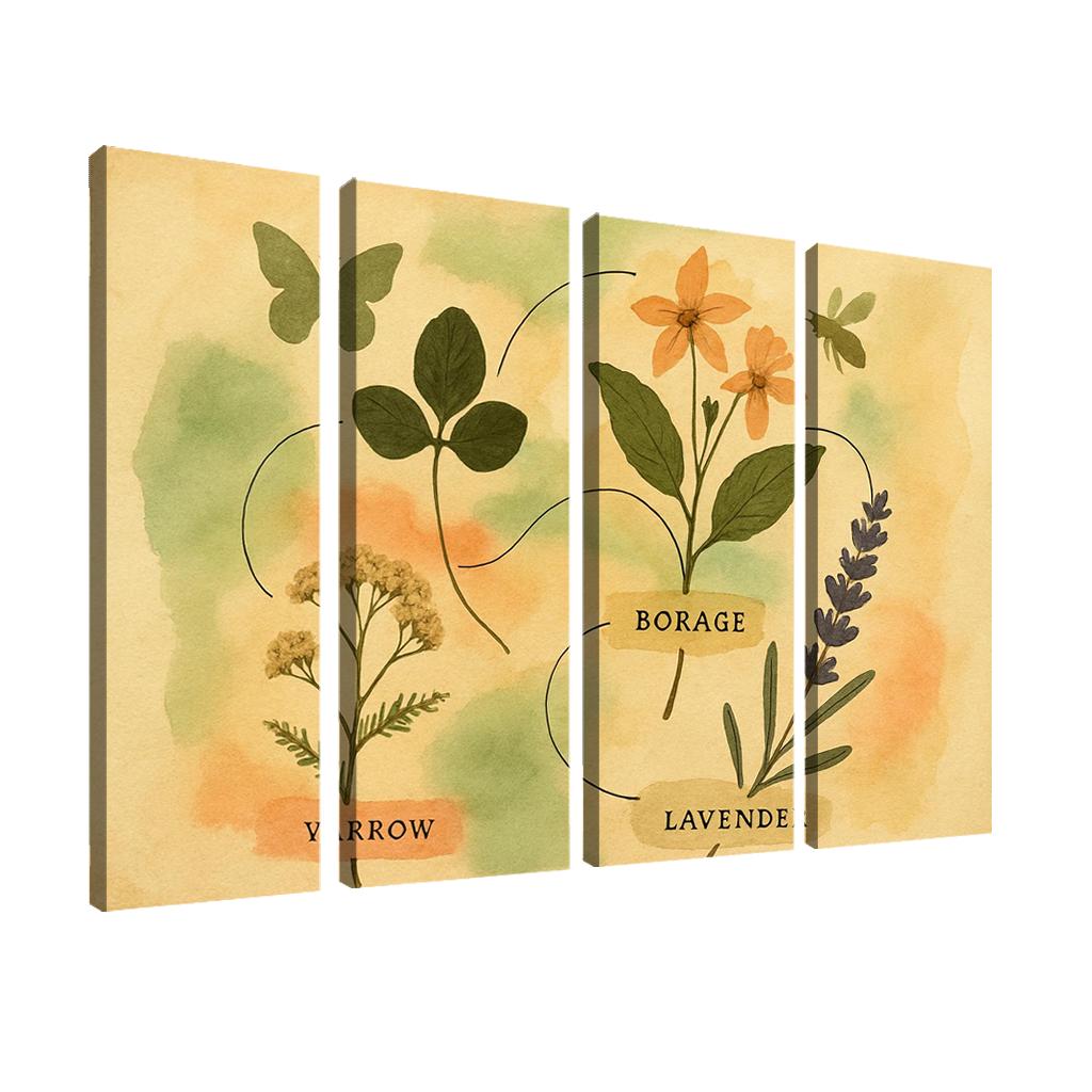 Pollinator Pathway Wild Herbarium Collage canvas paintings frame