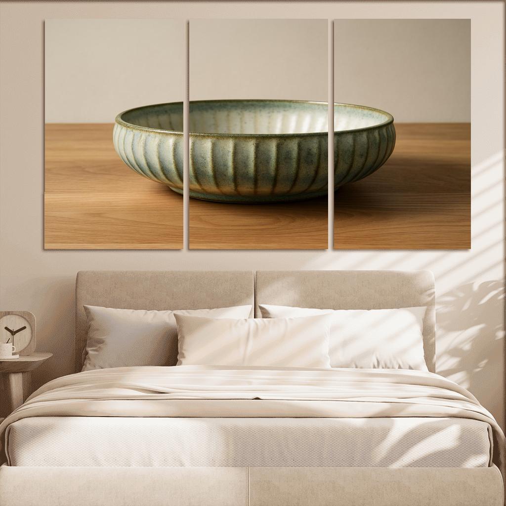 Sculptural Ribbed Stoneware Centerpiece Bowl With Reactive Glaze wall decor