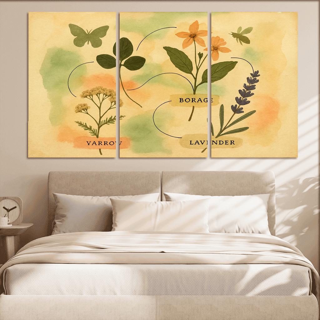 Pollinator Pathway Wild Herbarium Collage canvas paintings frame