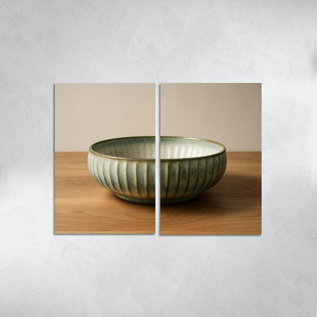 Sculptural Ribbed Stoneware Centerpiece Bowl With Reactive Glaze wall decor