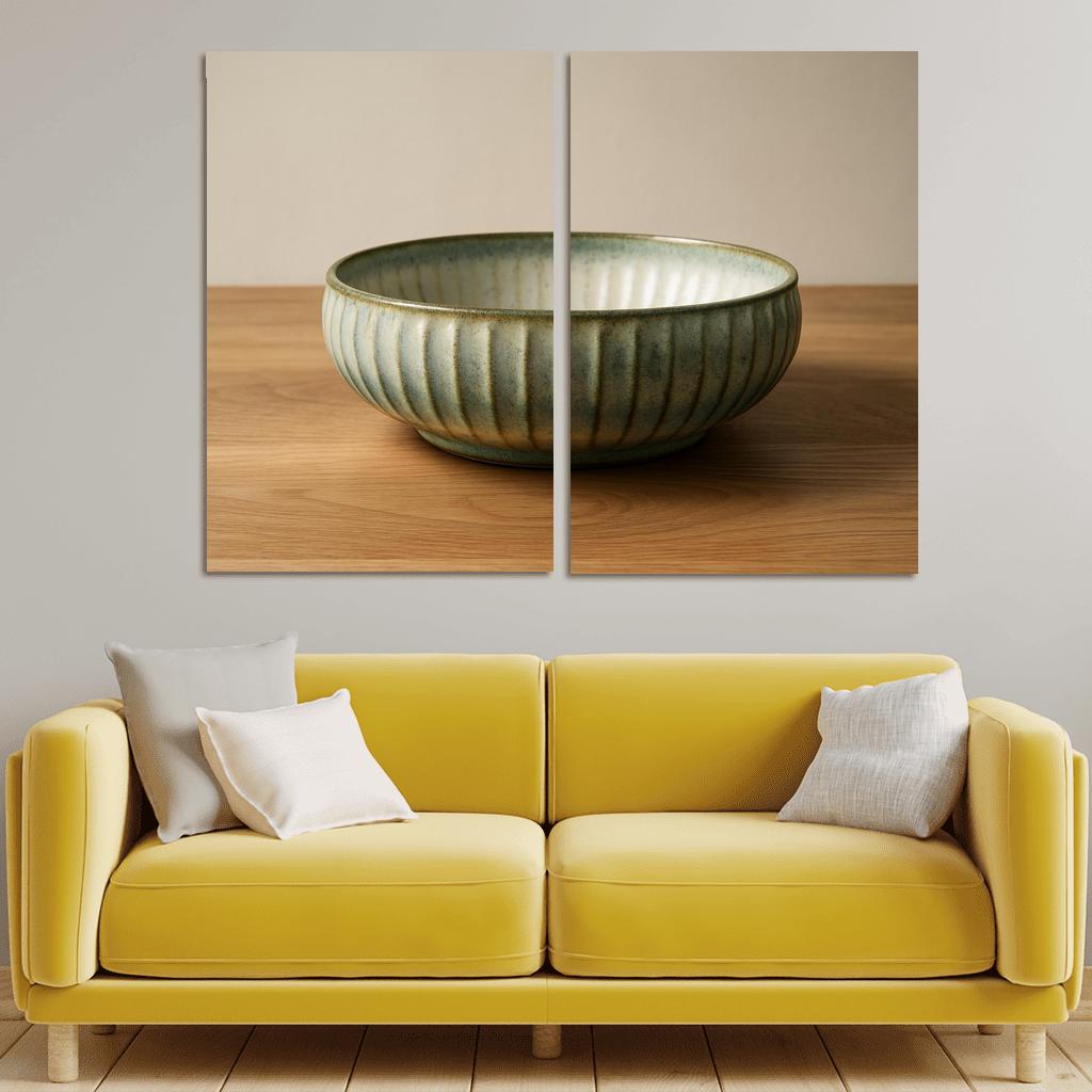 Sculptural Ribbed Stoneware Centerpiece Bowl With Reactive Glaze wall decor