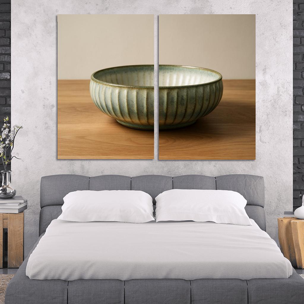 Sculptural Ribbed Stoneware Centerpiece Bowl With Reactive Glaze wall decor
