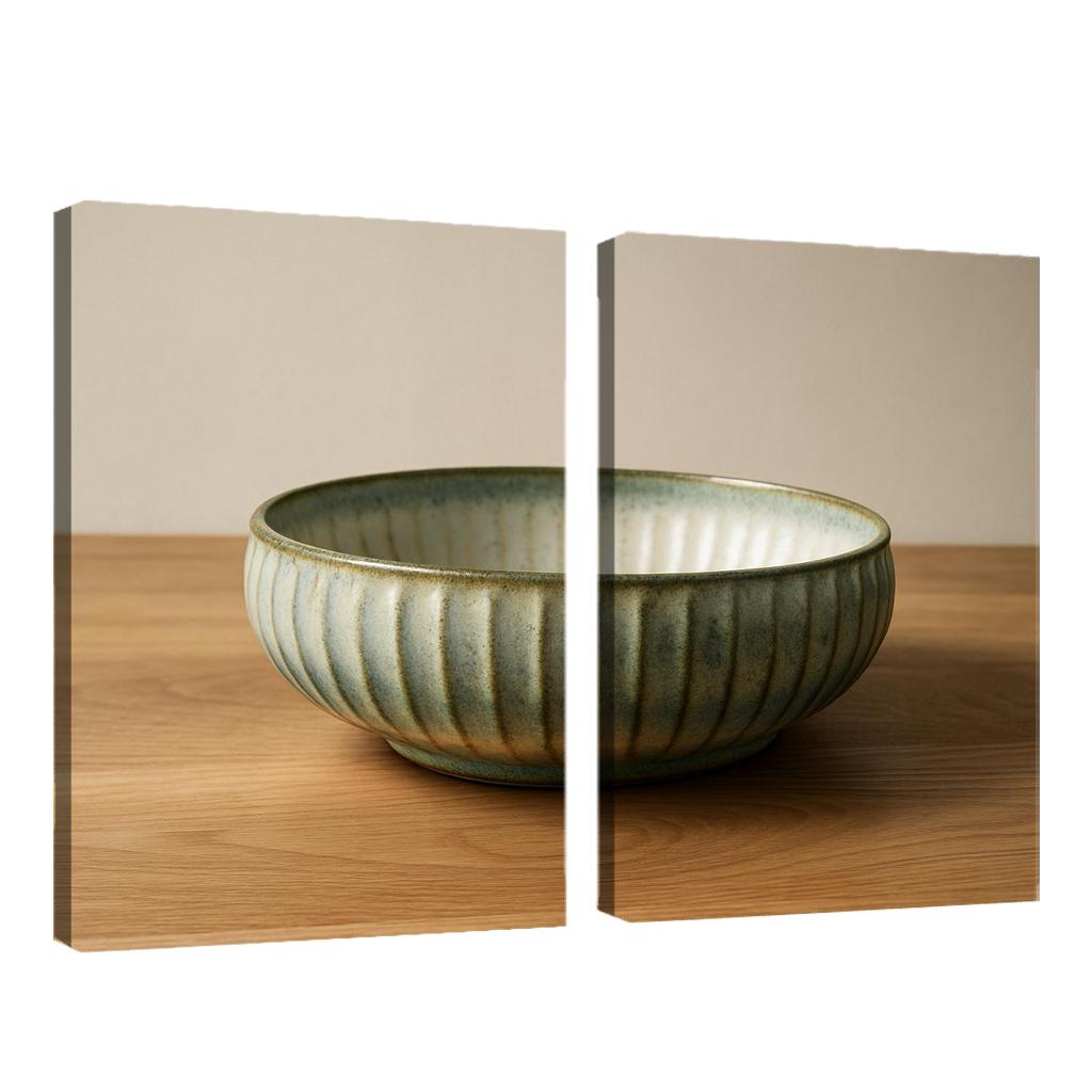 Sculptural Ribbed Stoneware Centerpiece Bowl With Reactive Glaze wall decor