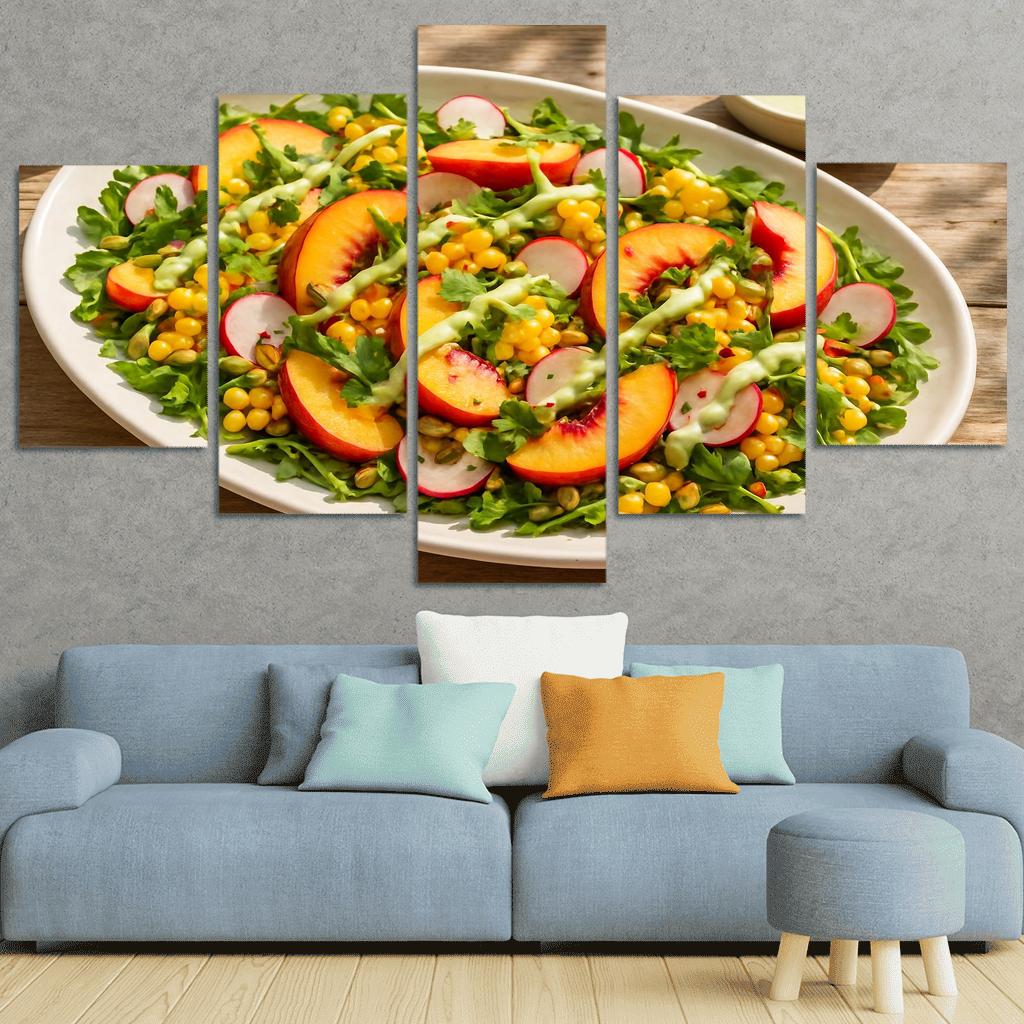 Smoky Peach And Corn Salad With Lime Yogurt Drizzle abstract paintings frame