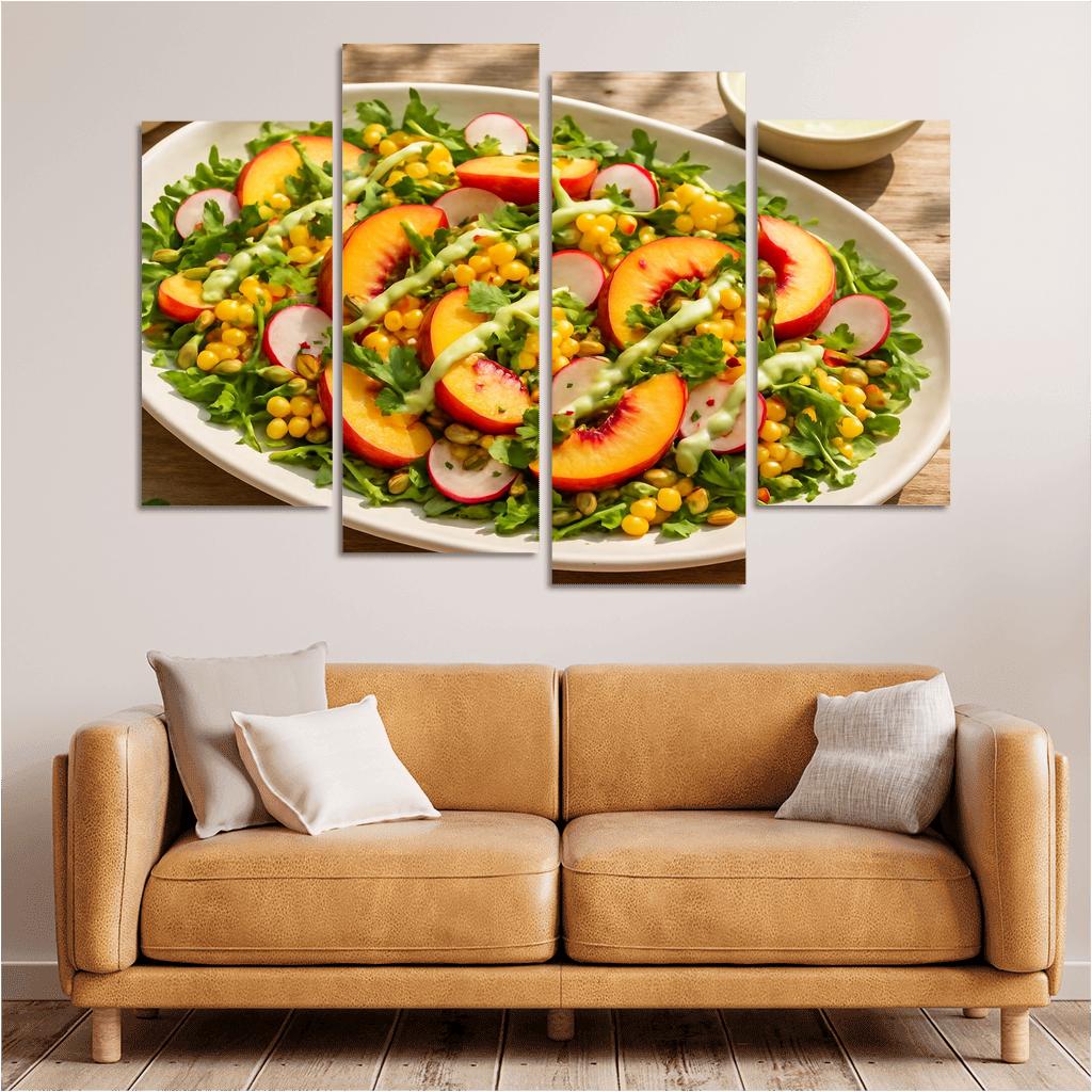 Smoky Peach And Corn Salad With Lime Yogurt Drizzle abstract paintings frame