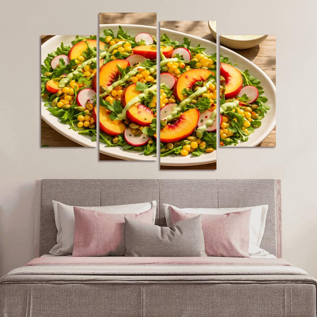 Smoky Peach And Corn Salad With Lime Yogurt Drizzle abstract paintings frame