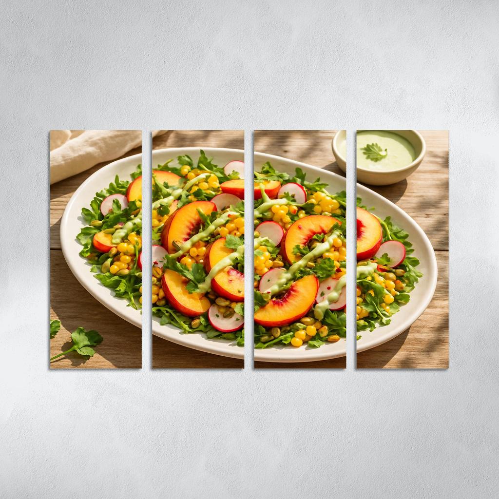 Smoky Peach And Corn Salad With Lime Yogurt Drizzle abstract paintings frame