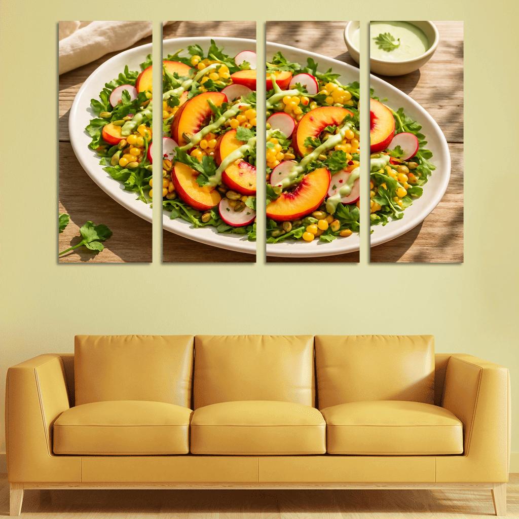 Smoky Peach And Corn Salad With Lime Yogurt Drizzle abstract paintings frame