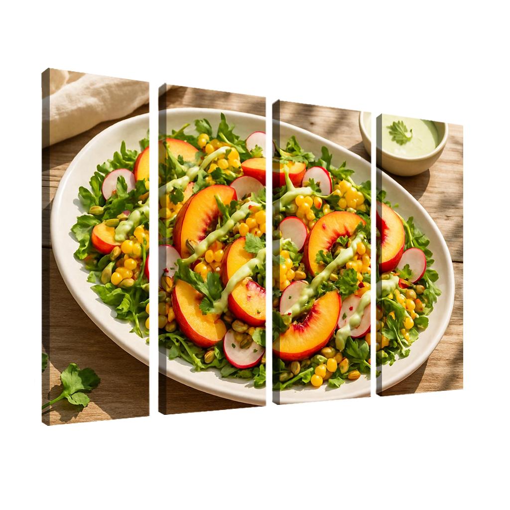 Smoky Peach And Corn Salad With Lime Yogurt Drizzle abstract paintings frame