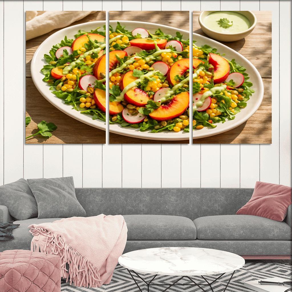 Smoky Peach And Corn Salad With Lime Yogurt Drizzle abstract paintings frame