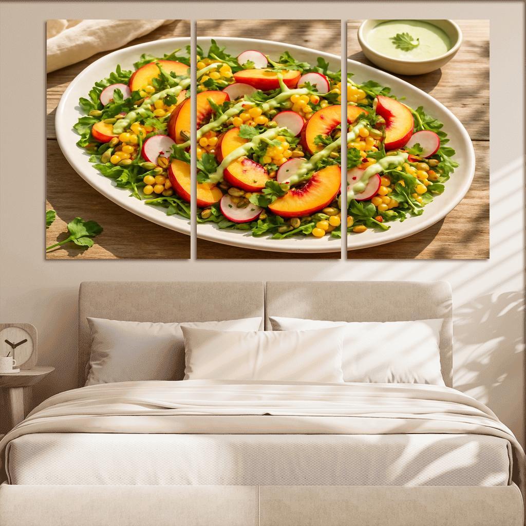 Smoky Peach And Corn Salad With Lime Yogurt Drizzle abstract paintings frame