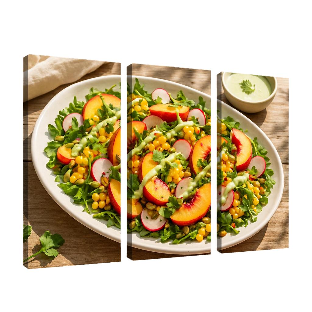 Smoky Peach And Corn Salad With Lime Yogurt Drizzle abstract paintings frame