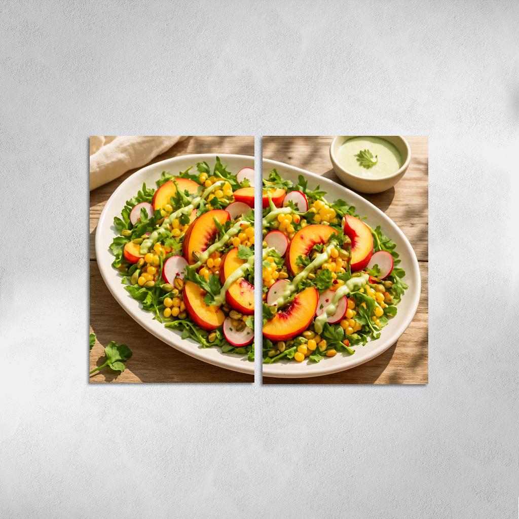 Smoky Peach And Corn Salad With Lime Yogurt Drizzle abstract paintings frame