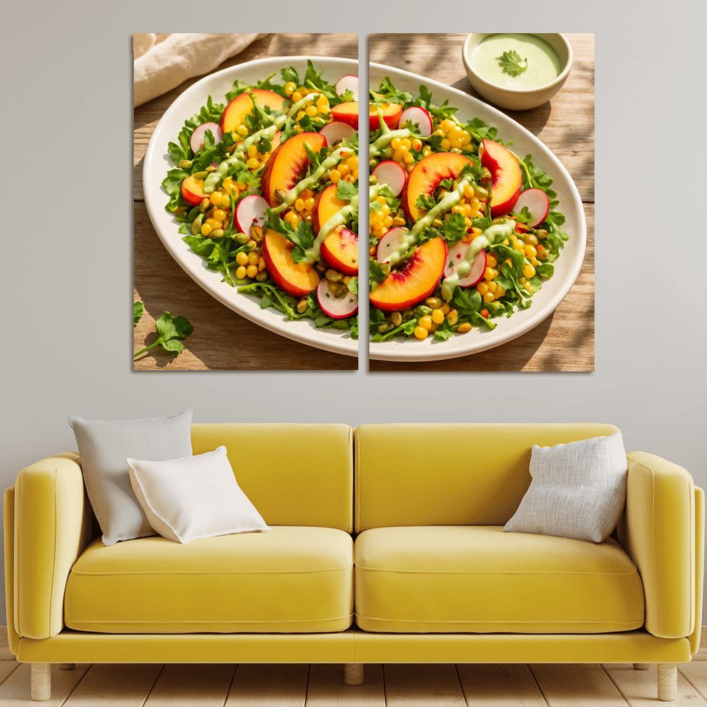 Smoky Peach And Corn Salad With Lime Yogurt Drizzle abstract paintings frame